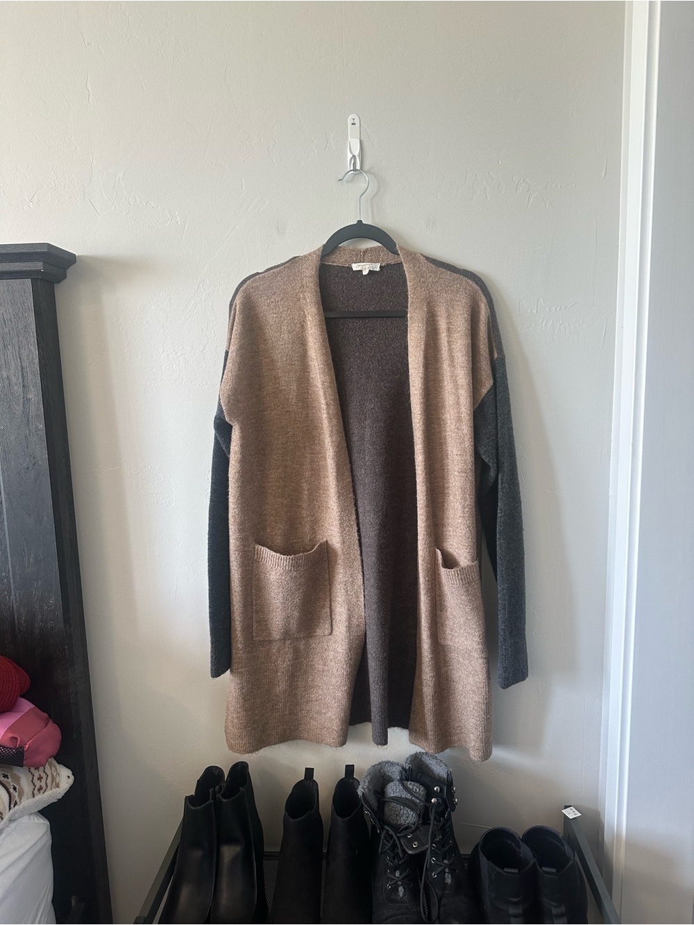 Mystree Two-Tone Brown and Dark Gray Open Cardigan